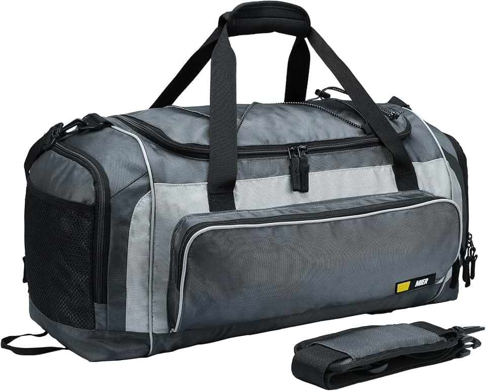 MIER Sporttasche für Herren, große Sporttaschen, Reisetasche, Reisetasche mit Schuhfach für Wochenendtraining, Training über Nacht, 60 l, Dunkelgrau