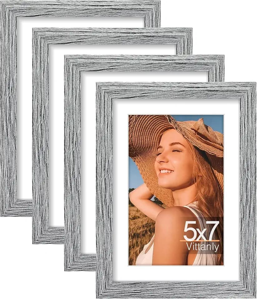 Vittanly 5x7 Picture Frames Set of 4, for Wall or Tabletop Display, Grey