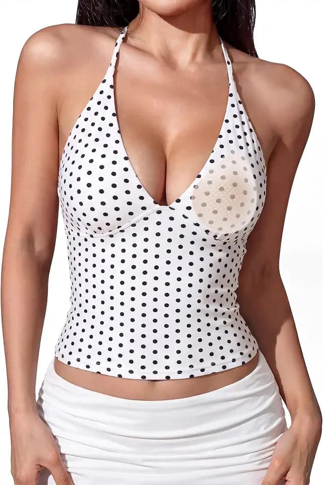 SUUKSESS Women Double Lined Halter Tank Top Summer Padded Going Out Tops Sleeveless Basic Shirts