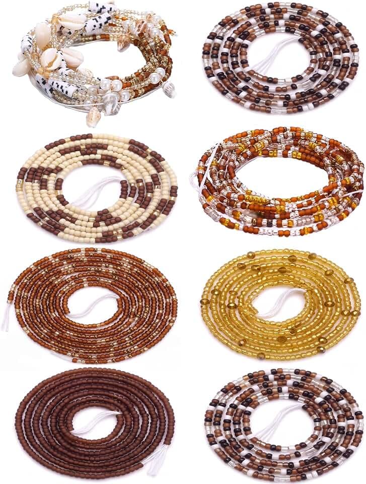 Sureio 8 Pcs 50" Waist Bead African Belly Chain Plus Size
