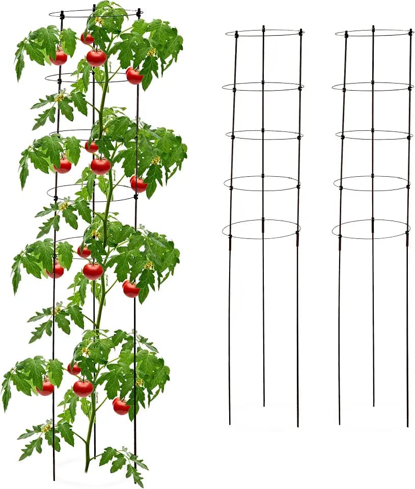 Relaxdays Rankhilfe, 3er Set, 5 Ringe, HxD 150x28 cm, Blumen & Nutzpflanzen, Metall und Kunststoff, Tomatenturm, schwarz