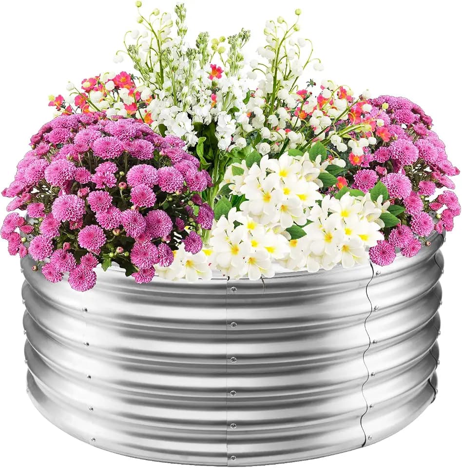 TBMLC 17" Tall,40" Diameter Elevated Round Metal Raised Garden Bed Silver