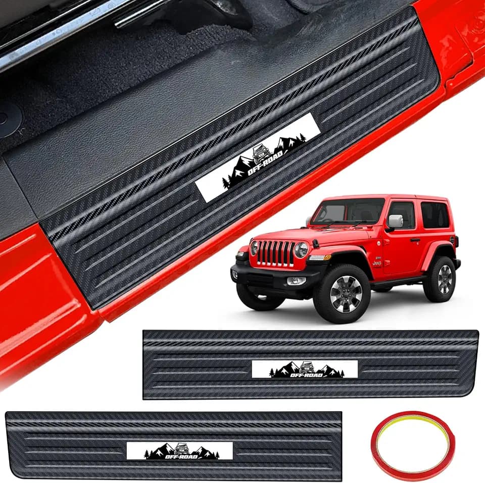 Buling Door Sill Guards Protector 304 Stainless Steel Compatible with Jeep Wrangler JL JLU 2018-2026 & Jeep Gladiator JT 2020-2026 Accessories Door Sill Protector (Carbon Fiber Texture 2 Door)
