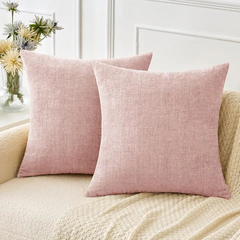 MIULEE Soft Chenille Throw Pillow Covers Pink 20x20 Inch Pack of 2