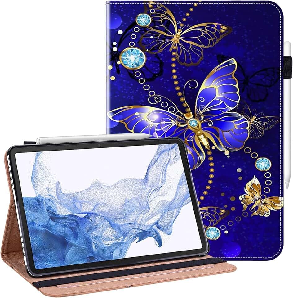 Hülle für iPad Pro 11 Zoll M5/M4 (2025/2024) Flip Leder Schutzhülle Stifthalter Stand Wallet Cover Case für iPad Pro 11 2025 Hülle -Diamant Schmetterling