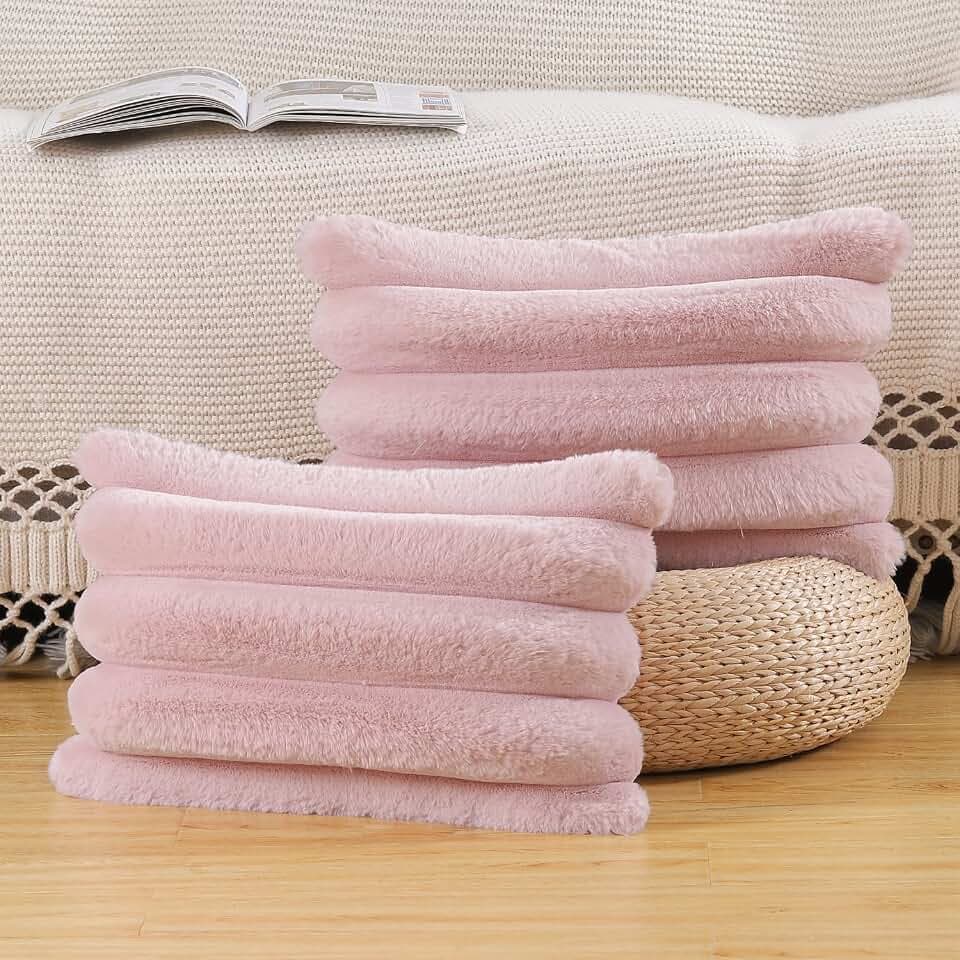 Madizz 2er Set Plüsch Samt Dekorative Kissenbezüge Flauschig Gestreifte Weich Kissenbezug für Sofa Schlafzimmer Kissen Shell Rosa 40 x 80 cm Rechteckig