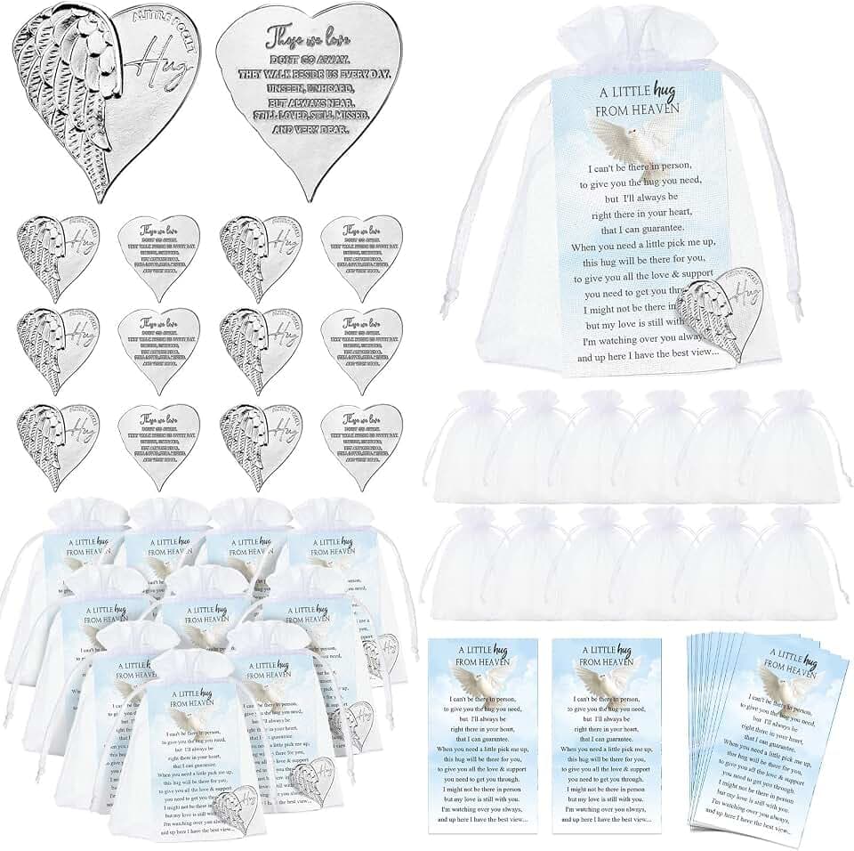Fumete 100 Sets Heart Pocket Hug Token Angel Coins Prayer Cards, English