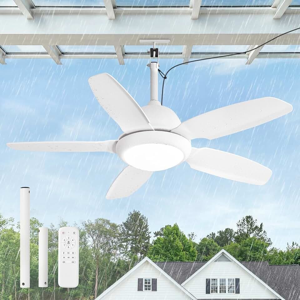 Fanbulous 42 Inch Waterproof Outdoor Ceiling Fan with Light for Patio,White