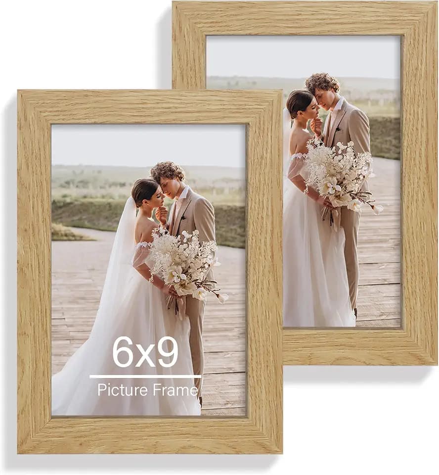 Hongkee 6x9 Picture Frame Set of 2, Real Glass and Wood Frame
