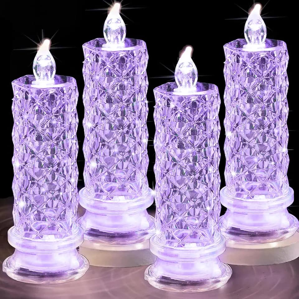 SupBri 4PCS Rose Halo LED Flameless Candles, Purple Crystal-Like Shell