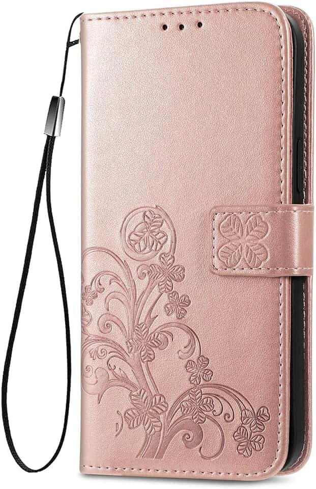 LEYAN Schutzhülle für Samsung Galaxy A52 | A52 5G, PU-Kunstleder, Flip Wallet mit Kartenschlitzen & Standfunktion & Reliefmuster, magnetisch, Schutz Case Cover, Roségold