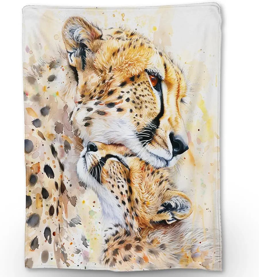 Watercolor Cheetah Blanket - Soft Cozy Lightweight Flannel Throw Blanket for Couch, Bed, Travel, Outdoor | Warm Fuzzy Blankets for Adults Kids Women Men Boys 50×60 in