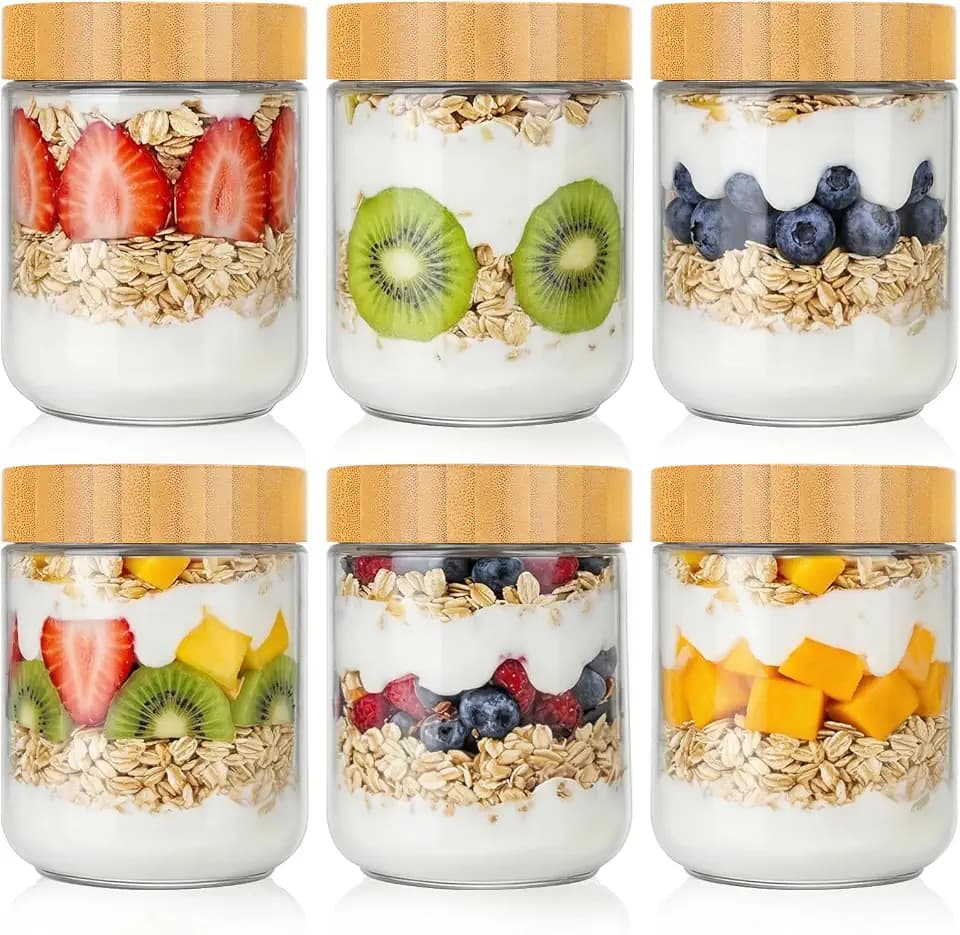 6pcs Glass Overnight Oats Containers with Lids, 16oz Storage Containers