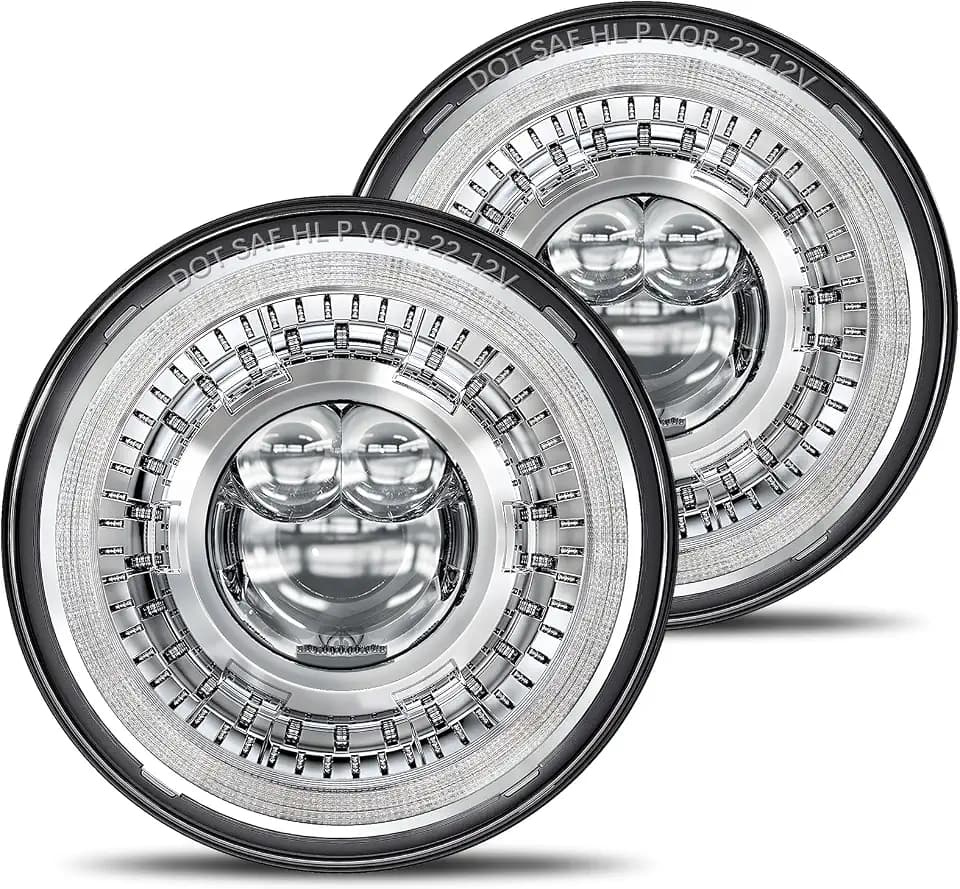 HWSTAR Pair New 1000% Bright Anti-glare 7 Inch Halo Led Headlight Round Compatible with Jeep Wrangler JK JKU TJ LJ etc w/Start-up Gradient Starry Atmosphere DRL Turn Signal H6024 DOT Hi/Lo Sealed Beam