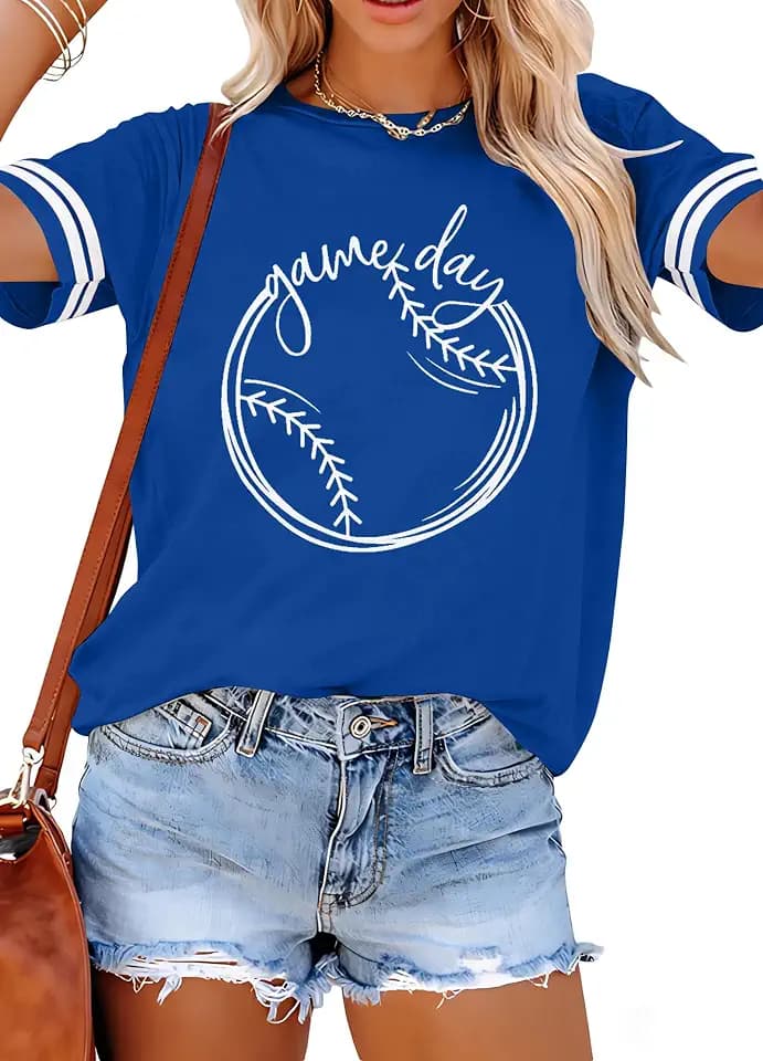 ALLTB Baseball Shirt Women Baseball Mom Shirts Funny Game Day Baseball Graphic Tee Tops Casual Ball Short Sleeve Tee Top