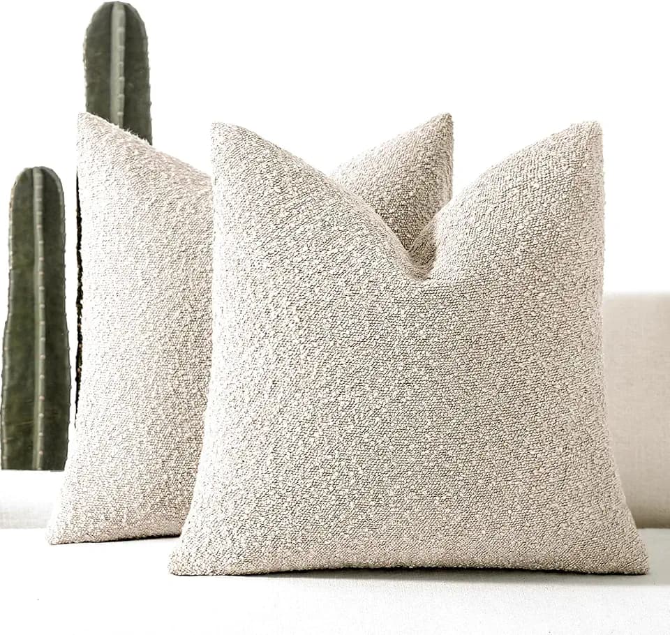 20x20 Boucle Throw Pillow Covers, Set of 2, Beige