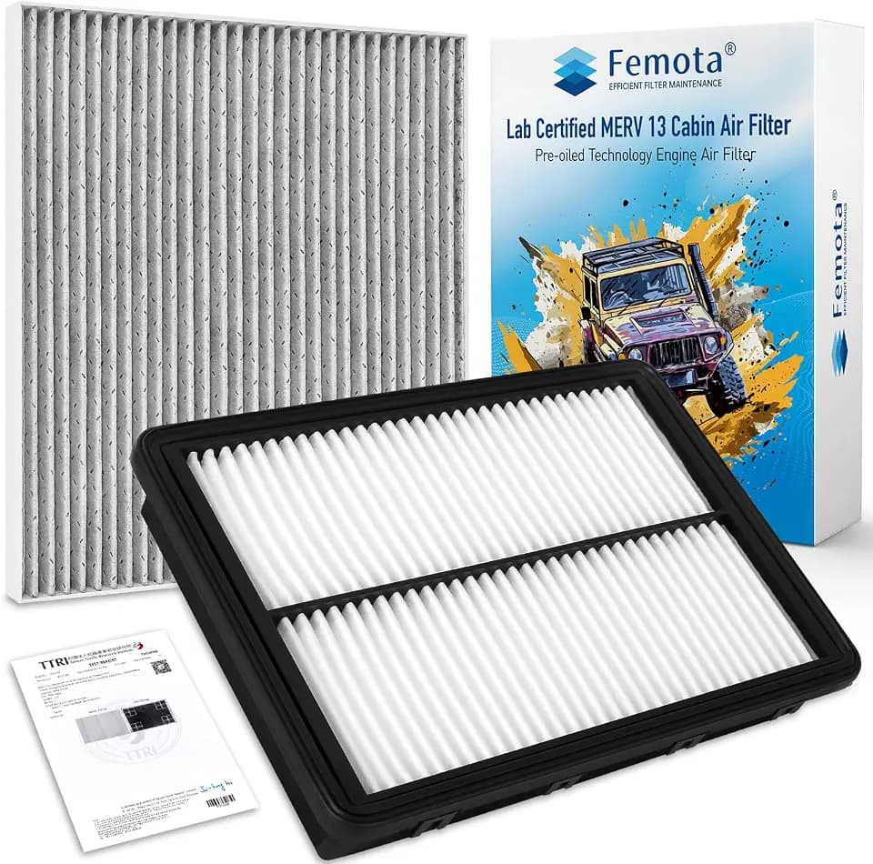 Cabin & Engine Air Filter Kit, CF11819 & CA11943, Lab Certified MERV 13, Pre-oiled, 2pcs, Specific for Hyundai Santa Fe Sport (2017-2018), Kia Sedona (2015-2021)