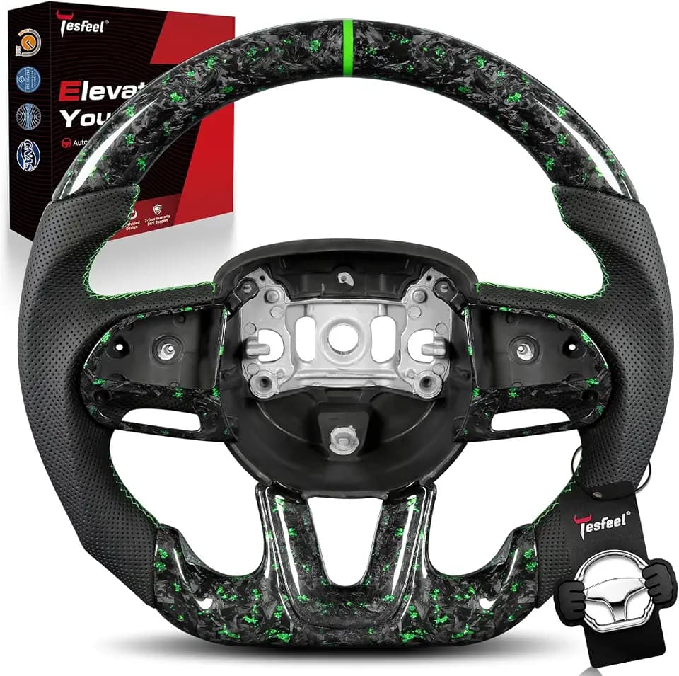 Green Foil Forged Carbon Steering Wheel for Challenger 2015-2023