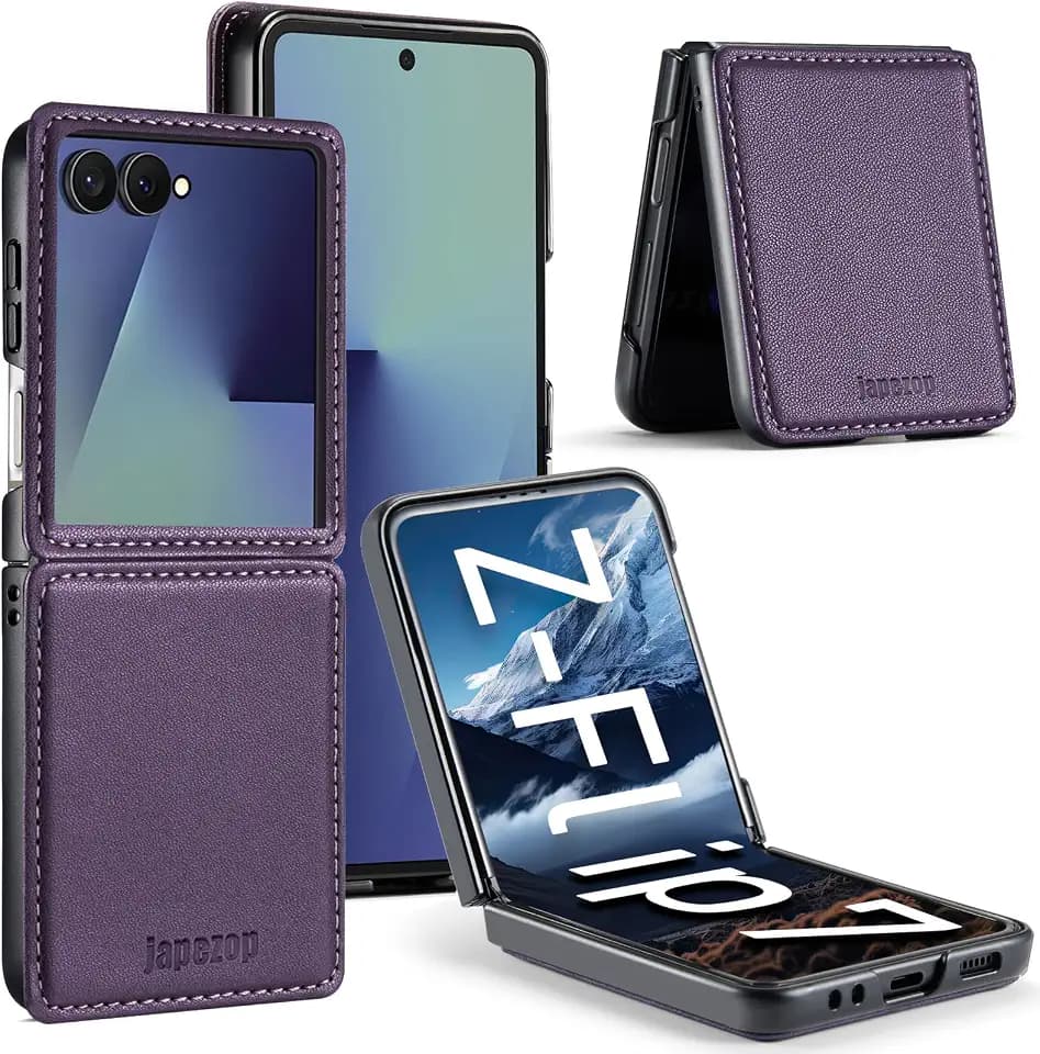 japezop Compatible with Samsung Galaxy Z Flip 7 5G Case,Galaxy Z Flip 7 Leather Flip Case with Hard Shockproof Back Cover Slim Durable,for Galaxy Z Flip 7 5G 2025 (Purple)