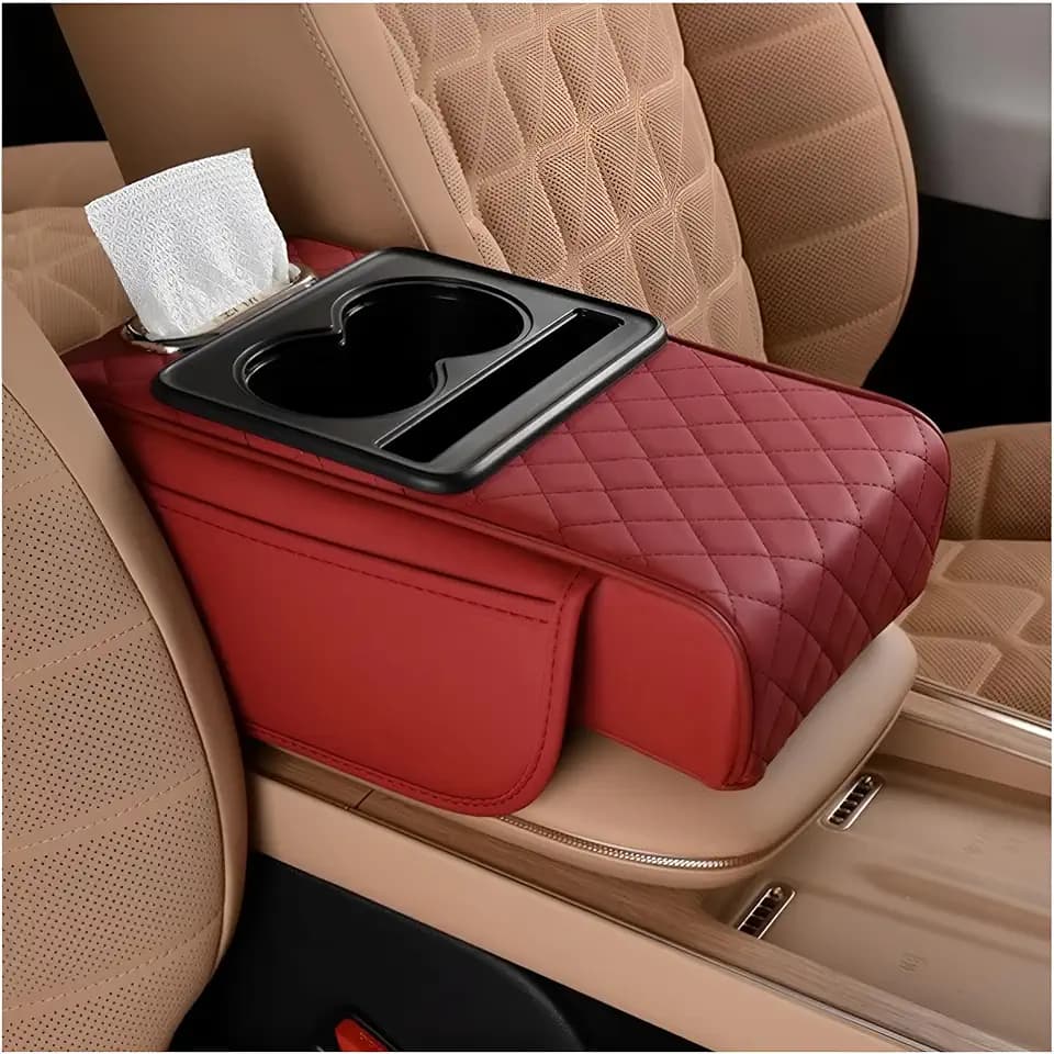 Zpana 4 in 1 Car Center Console Armrest Pillow, Memory Foam, Wine Red