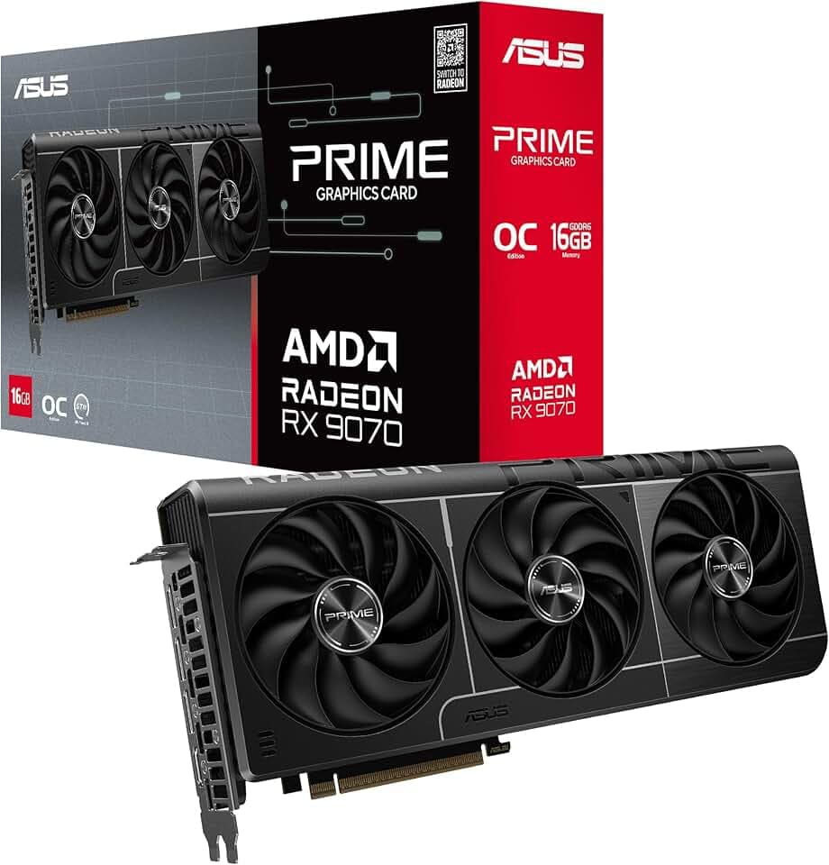 ASUS Prime Radeon RX 9070 OC Edition 16GB GDDR6 EVO Gaming Grafikkarte | AMD Radeon RX9070, PCIe 5.0, 1x HDMI 2.1b, 3x DisplayPort 2.1a, 2.5-Slot-Design