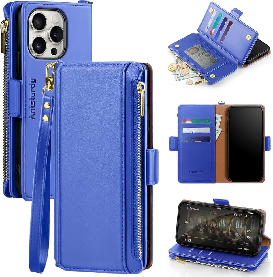 Antsturdy for iPhone 15 Pro Max Phone Wallet Case Women,Purple Blue