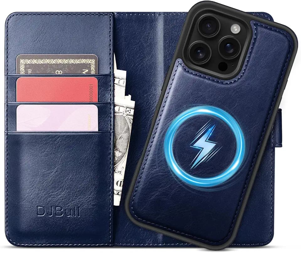 DJBull 2-in-1 Detachable Wallet Case for iPhone 16 Pro Max 6.9" RFID Blocking Flip Folio with Card Holder | PU Leather Shockproof Protective Cover Women Men for Apple 16 Pro Max Phone Case Blue