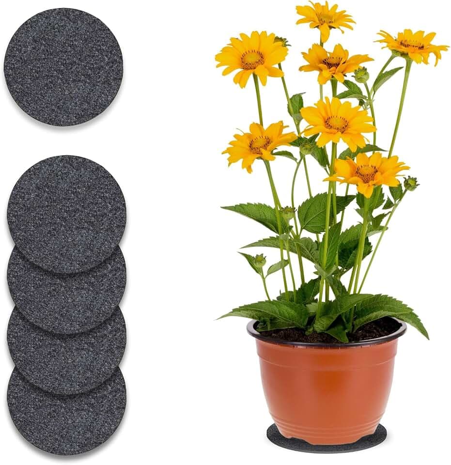 Curtis Wagner Plastics Corp. MA-400 Fabric Plant Mat (4" Diameter, Charcoal Gray, 5-Pack) - Round Fabric Plant Coasters - Use as Planter, Coaster or Pads for Your Arts & Crafts