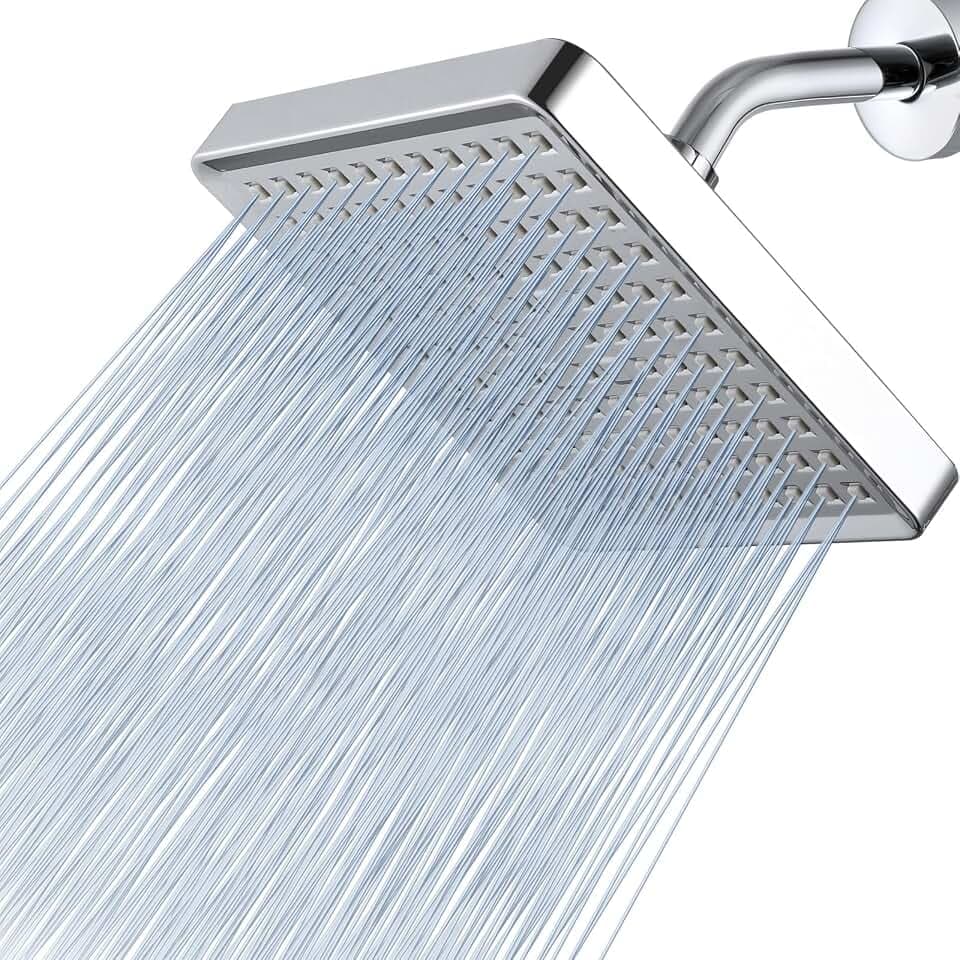 Voolan Hochdruck Regendusche, 15cm Fester Regenduschkopf, Luxuriöser Brausekopf mit Chrom-Finish, Einstellbarer Winkel, 1 Minute Montage ohne Werkzeug, Quadratischer Regenbrause