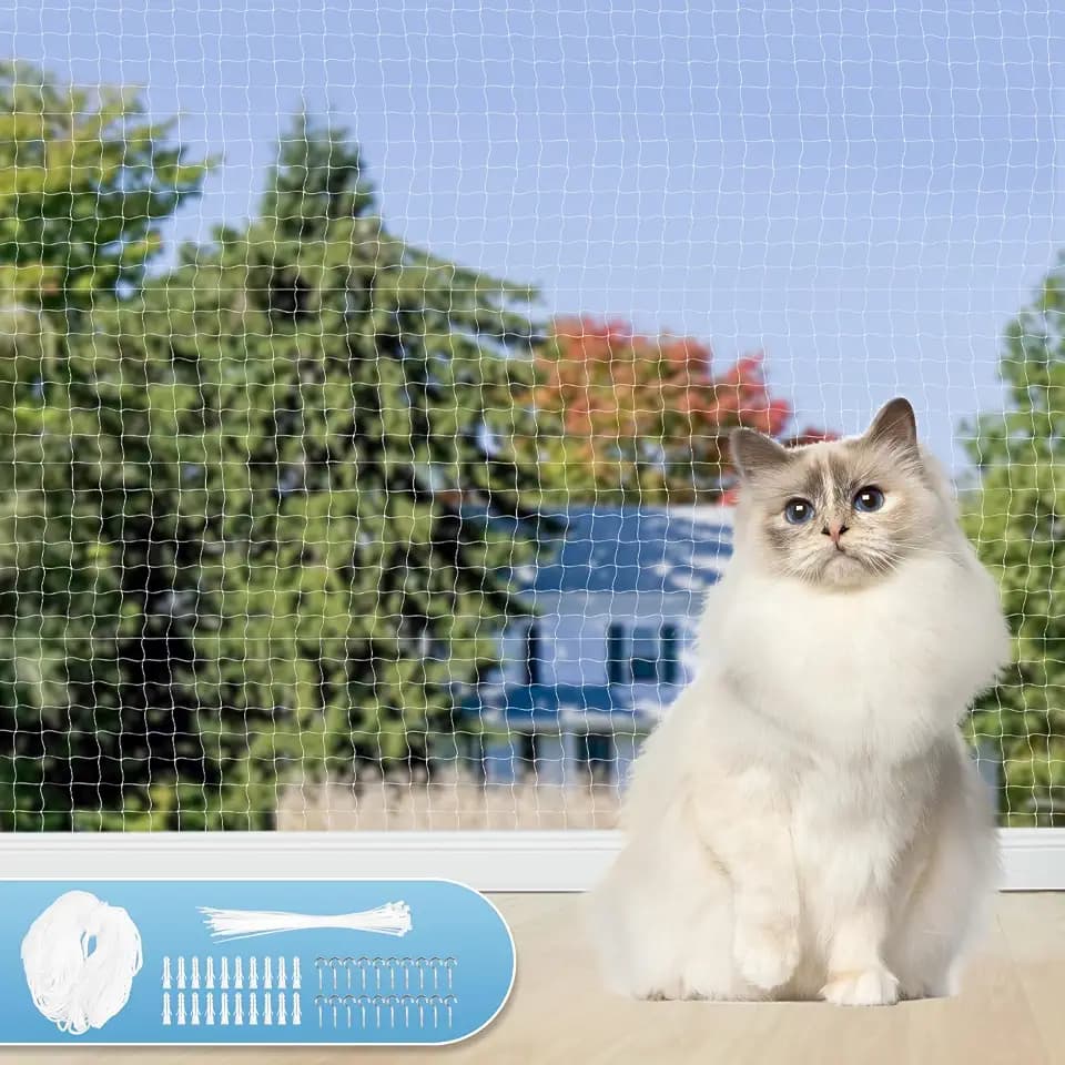Aystkniet Katzennetz für Balkon Transparent,Katzenschutznetz für Balkon mit Befestigungsseil und Zubehör, Katzennetze für Fenster Fenster Terrasse Innen und Außen