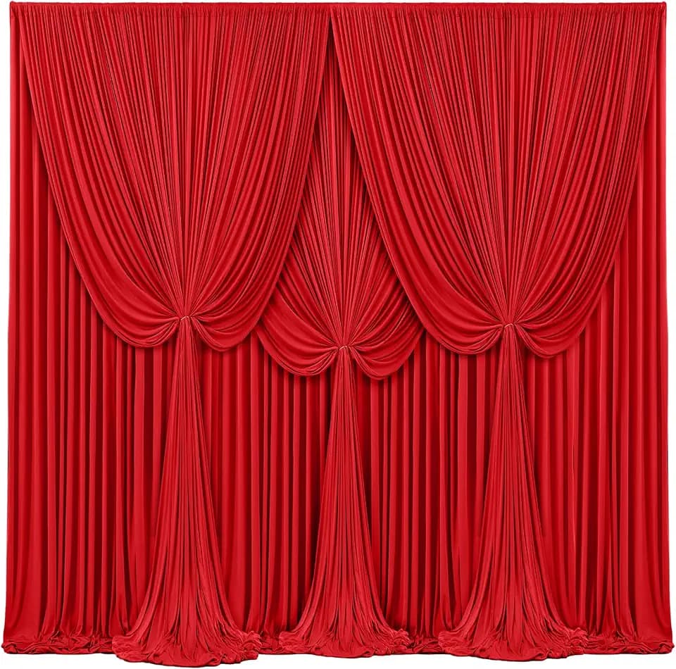 4 Panels Red Backdrop Curtains for Wedding Party Wrinkle Free Backdrops Curtain Drapes Fabric Decorations Photo Back Drop Cloth for Baby Shower Photography Stage Reception 20ft(W) x 12ft(H)