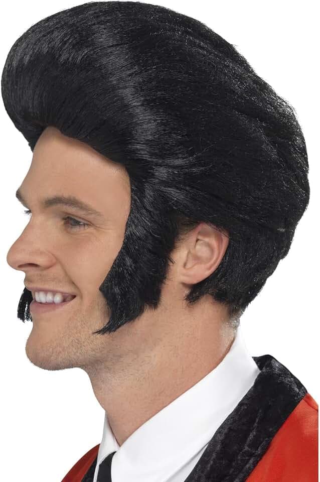 Smiffys 50er King Haartolle Perücke, Schwarz, mit Koteletten Halloween