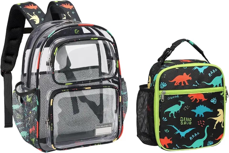 Clear Backpack Set for Boys - 15 Inch Bookbag with Lunch Bag