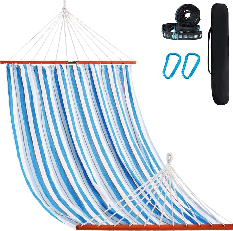 Lazy Daze Cotton Camping Hammock, Double Hammock with 55" Spreader Bar