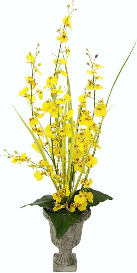 Künstliche Orchidee im Pokal 78x20x20cm gelb Kunstblume Blume Kunstorchidee Phalaenopsis mit Übertopf Kunstpflanze Hochzeit Deko Schmetterling Phalaenopsis Dekoblume Seidenblume Blumenarrangements