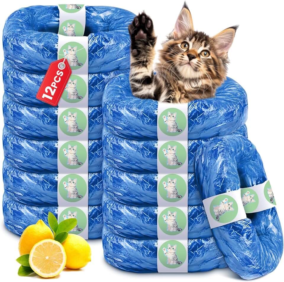 Nachfüllkassetten für Katzenstreu Entsorgungseimer 12 Stück, 4.5M Nachfüllbeutel ,EVOH Material, Verbesserte Geruchsresistenz und Haltbarkeit Kompatibel mit Windeleimer & Katzenstreueimer (WN07-12)