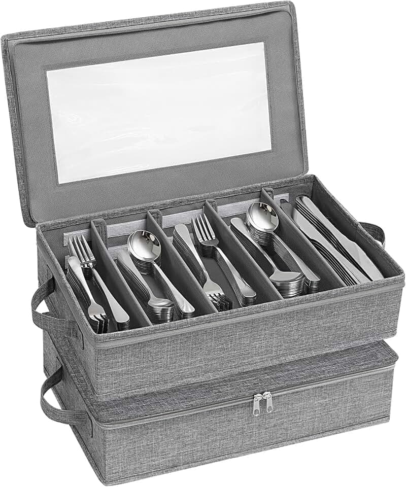 Lifewit Silverware Storage Box, Covered Flatware Organizer with Zipper Lid