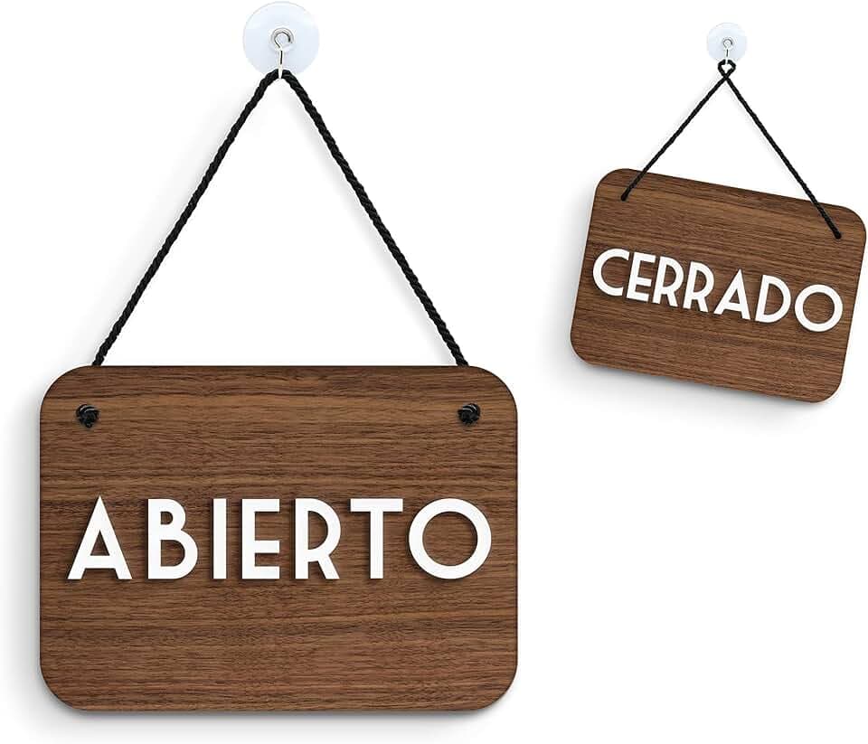 SIGNS - Walnuss Retro Vintage Abierto/Cerrado Türschild OC16 - Geöffnet/Geschlossen Doppelseitig hängende Türplatte - Reversible Open Closed Business Shop Window Sign for Pubs, Restaurants