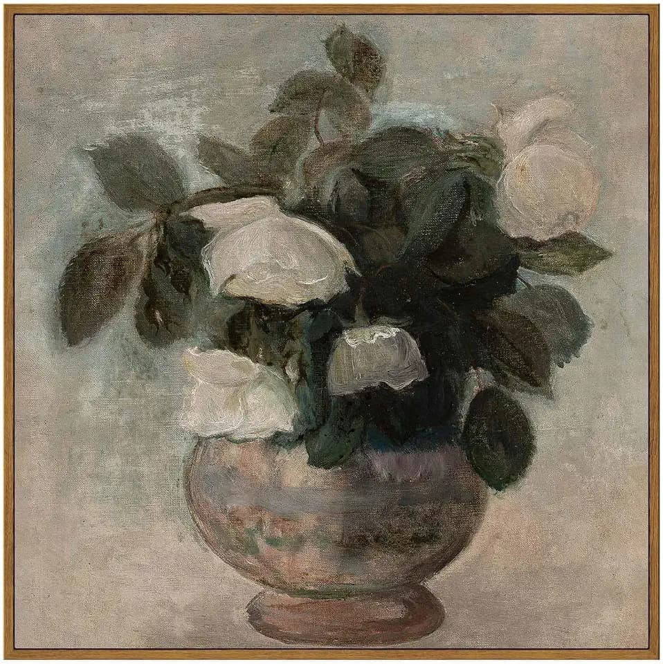 InSimSea Square Framed Canvas Wall Art, Flowers Decor Flowers in Vase Paintings Wall Art, Floral Pictures Wall Decor for Bedroom Bathroom, Kitchen Office Living Room Wall Decoration 20"x20"