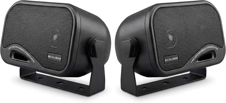 Caliber CSB2 Aufbaulautsprecher Auto (Set) - 3-Wege Koaxial System 120W (80W RMS) - Universal Lautsprecherboxen mit Halterung für KFZ, Wohnmobil, Oldtimer & Boot - Schwarz