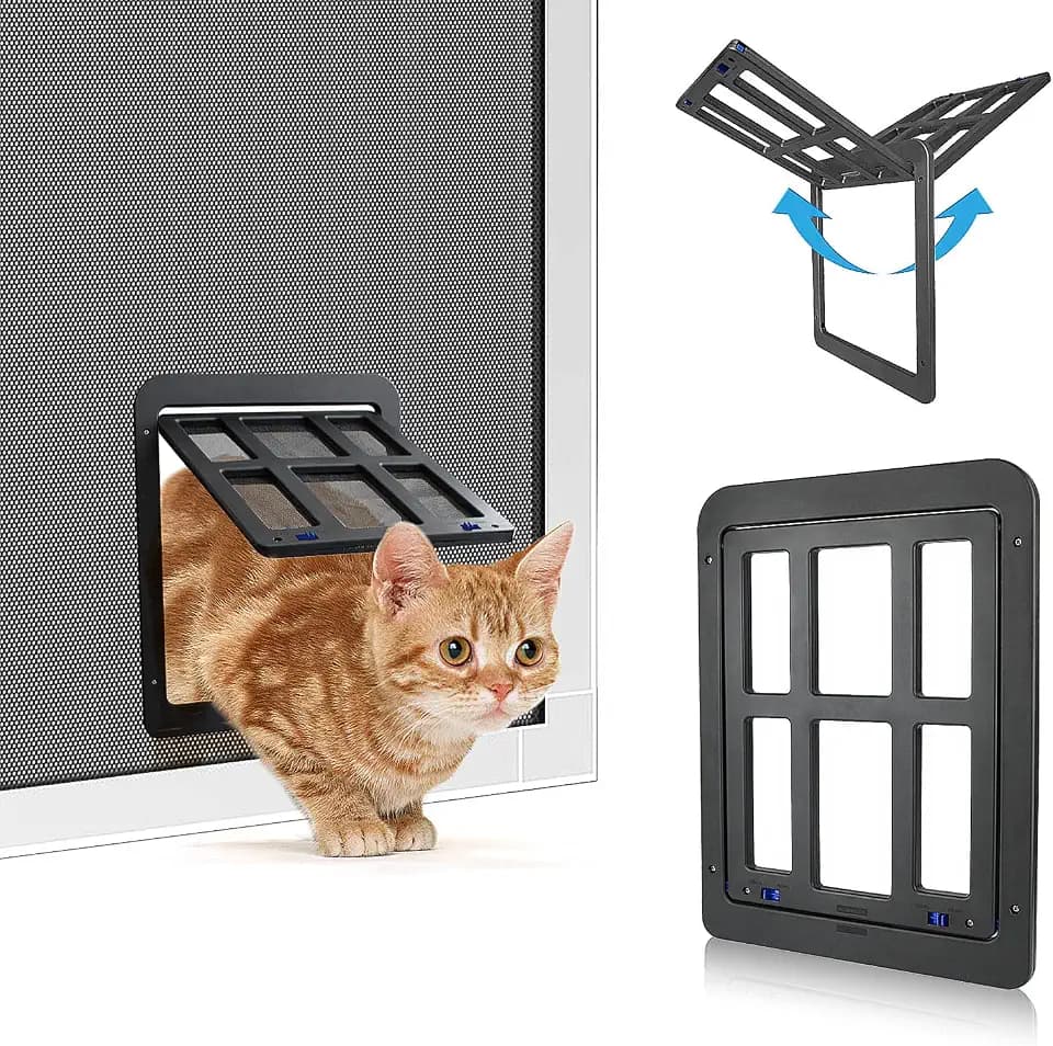 NAMSAN Katzenklappe Fliegengitter Automatischen Verschluss Hundeklappe Fliegengitter Balkontür mit Katzenklappe Haustierklappe—Schwarz
