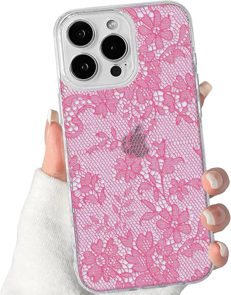 Lovmooful Compatible for iPhone 15 Pro Max Case Lace Flower-Rose Red