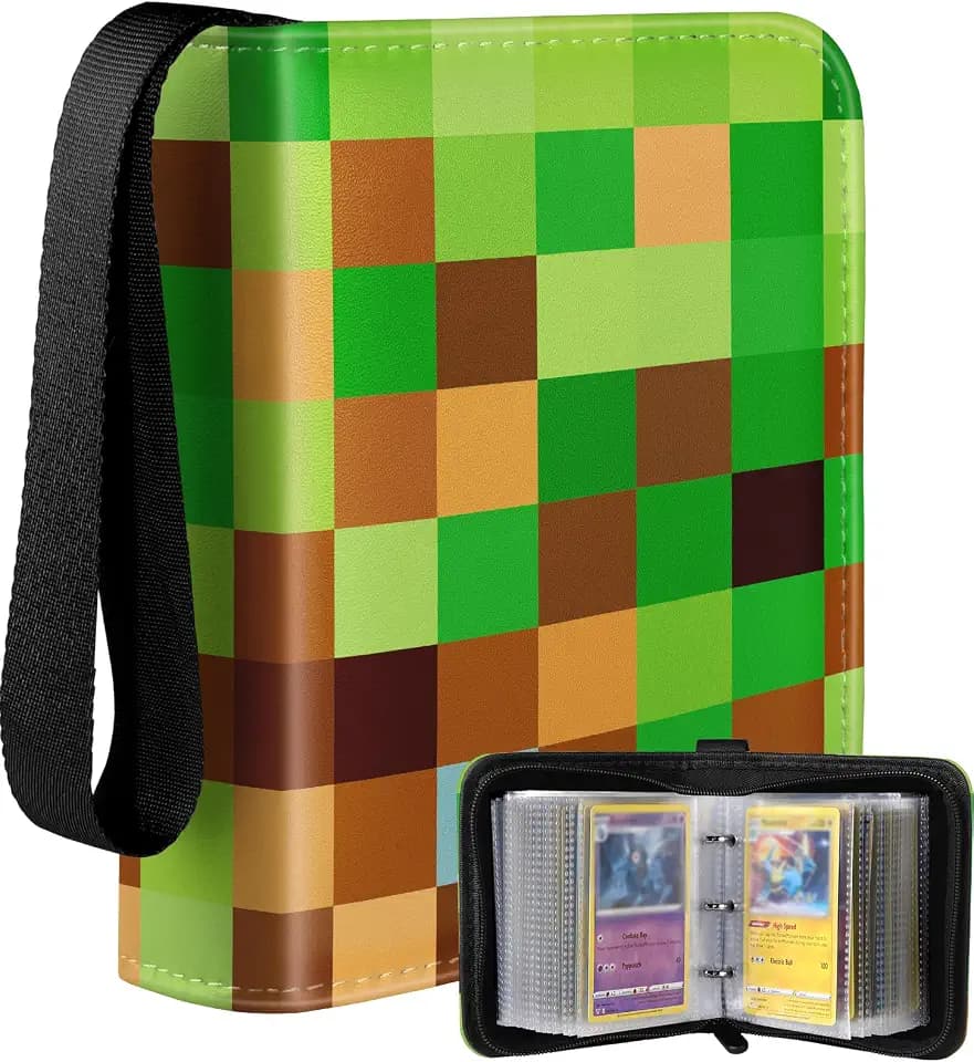 Lotadilo for 1 Pocket Card Binder Mini Size for 80 Cards - Small Trading Card Collection Album Folder Lightweight Portable Green Checkered Design for Men Boys Teens Kids for Sports Cards Game Cards