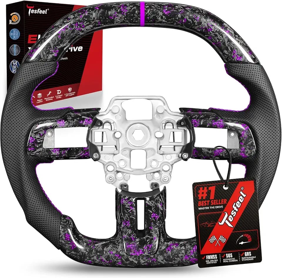 Forged Carbon Fiber Steering Wheel for Mustang 2018-2023, Double-D