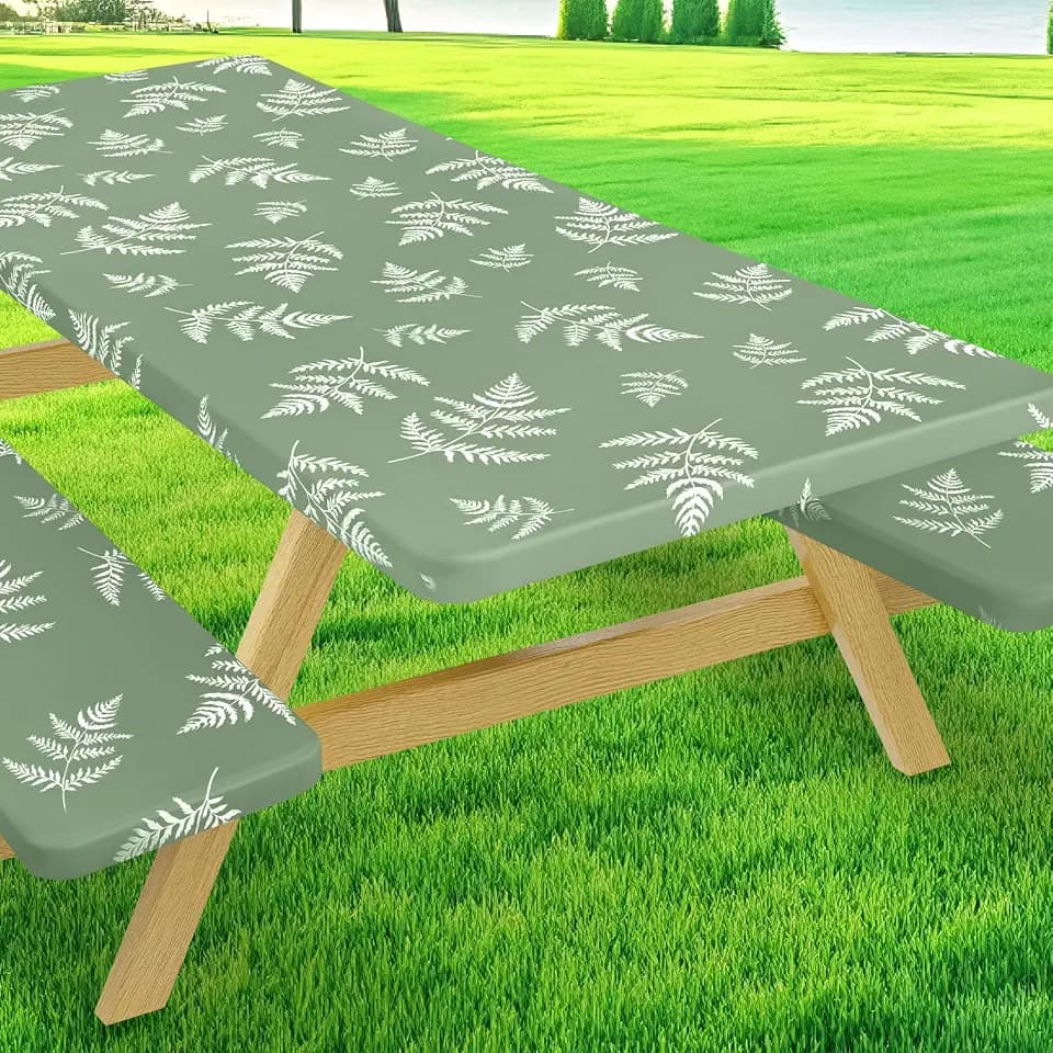 Moosfor Printed Spandex 6 Foot Fitted Picnic Table Cover with Bench Covers