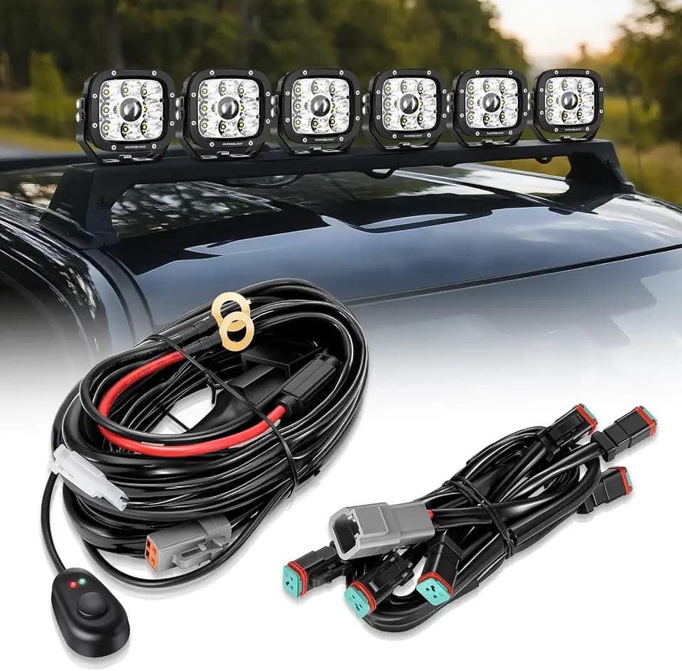 Auxbeam Wiring Harness Kit 6 Leads, Led Pods On Off Waterproof Switch