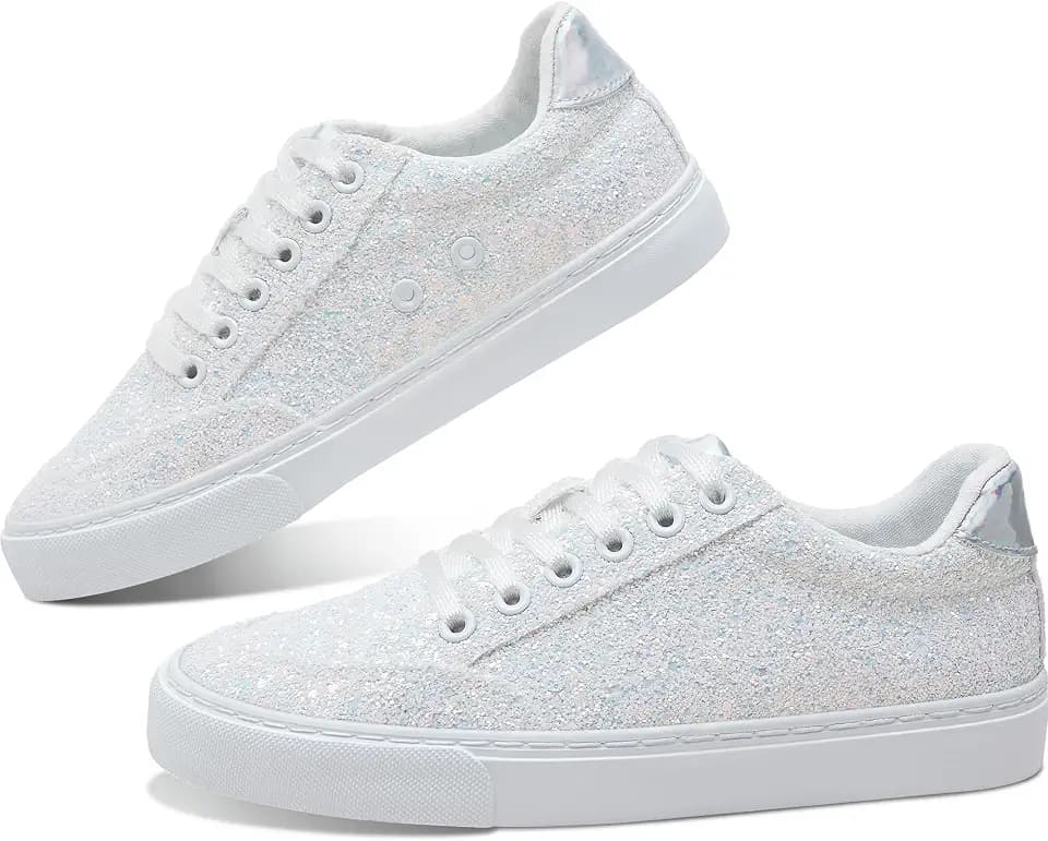 Jeekopeg Glitter Sparkly Fashion Sneakers Shoes Shiny Casual Shoes Bling Sequin Concert Low Cut Lace up Shoes