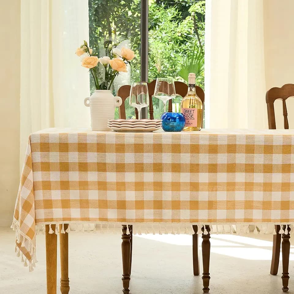 Midsummer Breeze Sunny Country Yellow Gingham Tablecloth Rectangle 55”x70”