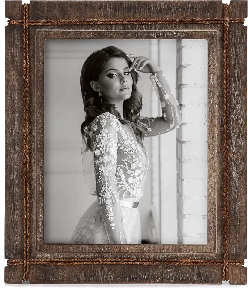 AKRILANE 8x10 Picture Frame Wood Rustic Decorative Distressed & Vintage Looking Photo Frames for Wall Mount & Table Top Display Home Decor – 8 x 10 Wedding Picture Frames - Style A