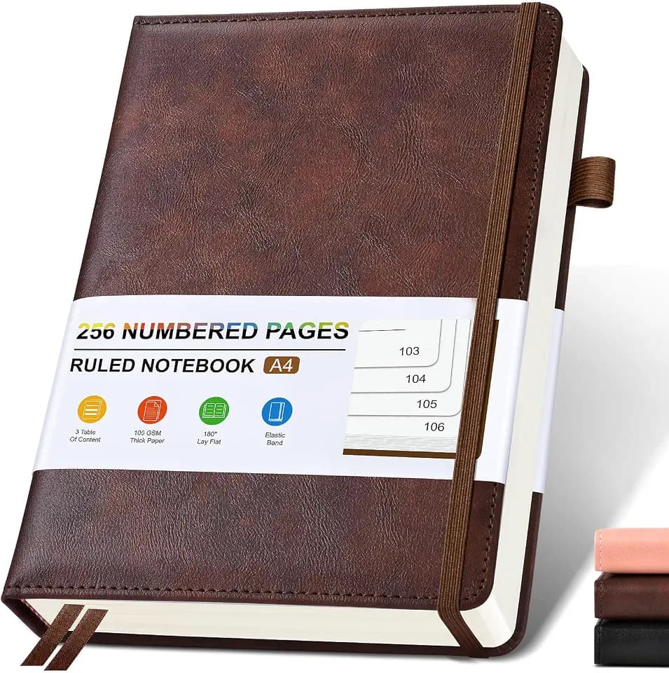 Lined Leather Journal Notebook for Men Women, Hardcover Journals with 256 Numbered Pages, A4 Journaling Notebooks for Writing, 100GSM Thick Ruled Paper for Business Work School 8.5"×11", Brown
